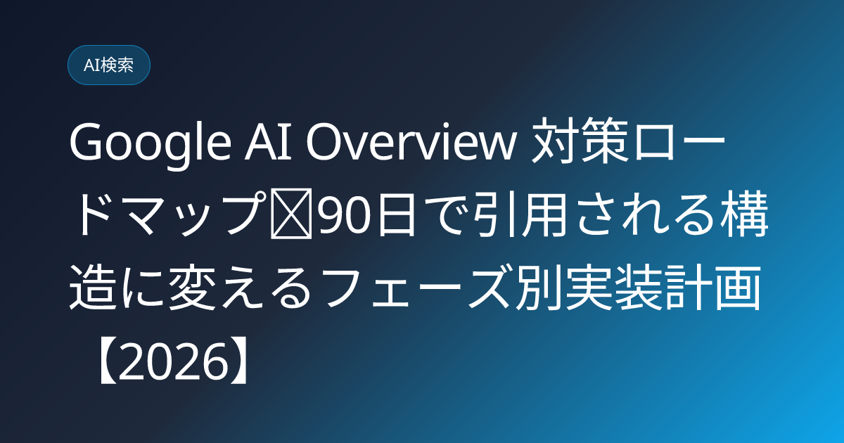 Google AI Overview 対策ロードマップ｜90日で引用される構造に変えるフェーズ別実装計画【2026】 (google-ai-overview-countermeasures-roadmap)