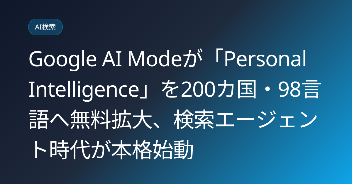 Google AI Modeが「Personal Intelligence」を200カ国・98言語へ無料拡大、検索エージェント時代が本格始動 (llmo-news-20260708-google-ai-mode-personal-intelligence-agents)