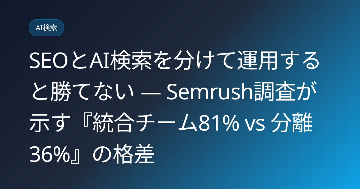 SEOとAI検索を分けて運用すると勝てない — Semrush調査が示す『統合チーム81% vs 分離36%』の格差 (llmo-news-20260717-semrush-operational-gap-integrated-ai-seo)
