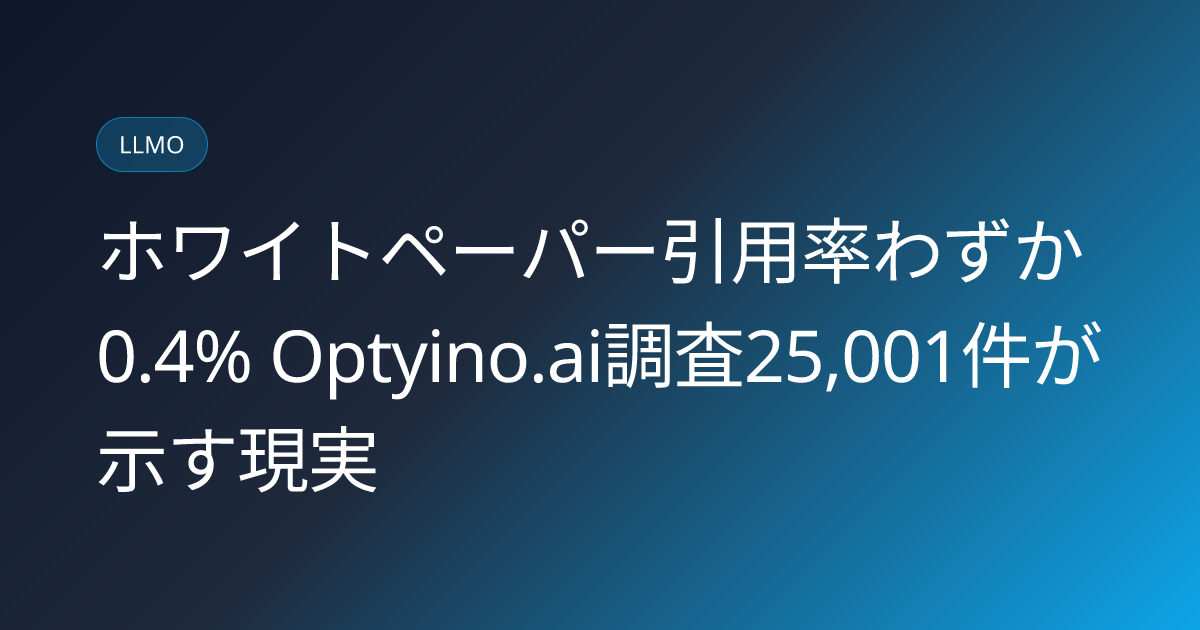 ホワイトペーパー引用率わずか0.4% Optyino.ai調査25,001件が示す現実 (llmo-news-20260724-optyino-whitepaper-citation-rate)