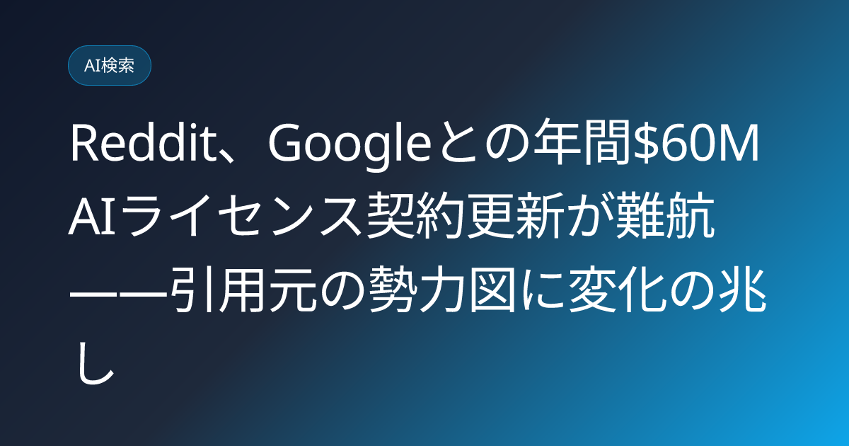 Reddit、Googleとの年間$60M AIライセンス契約更新が難航——引用元の勢力図に変化の兆し (llmo-news-20260729-reddit-google-ai-license-deal-renewal-risk)