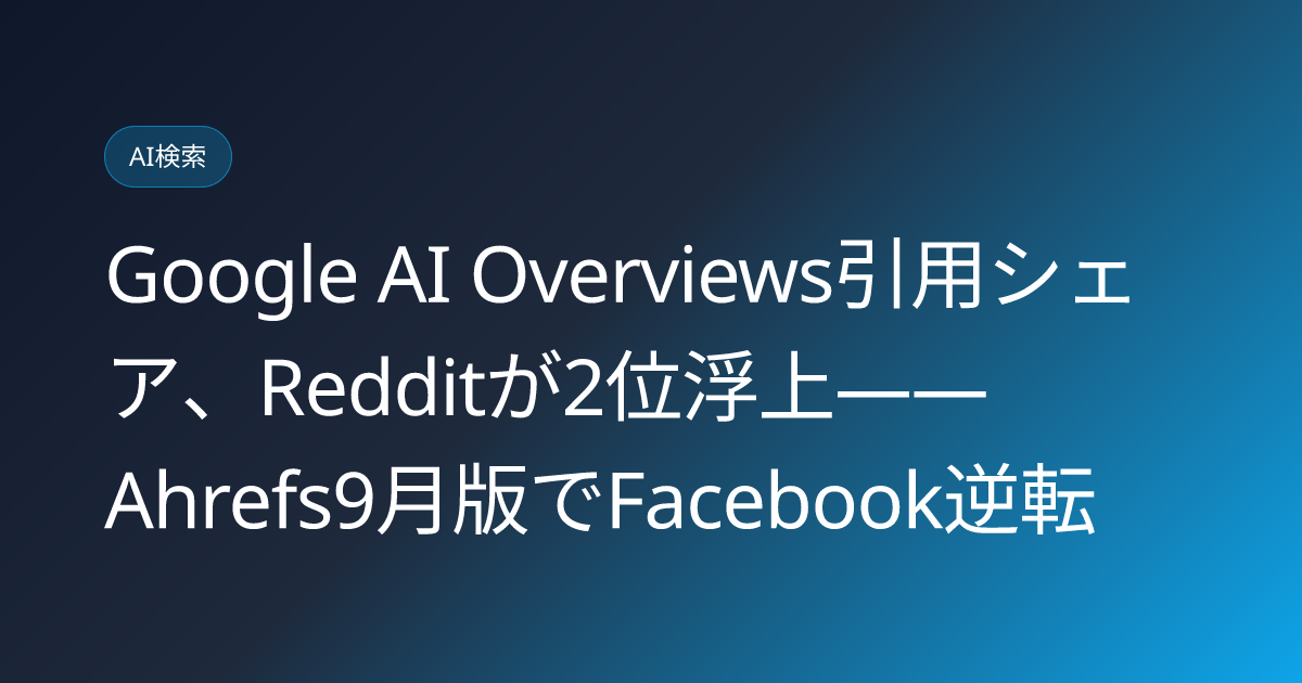 Google AI Overviews引用シェア、Redditが2位浮上——Ahrefs9月版でFacebook逆転 (llmo-news-20260903-ahrefs-ai-overviews-reddit-surge-september2026)