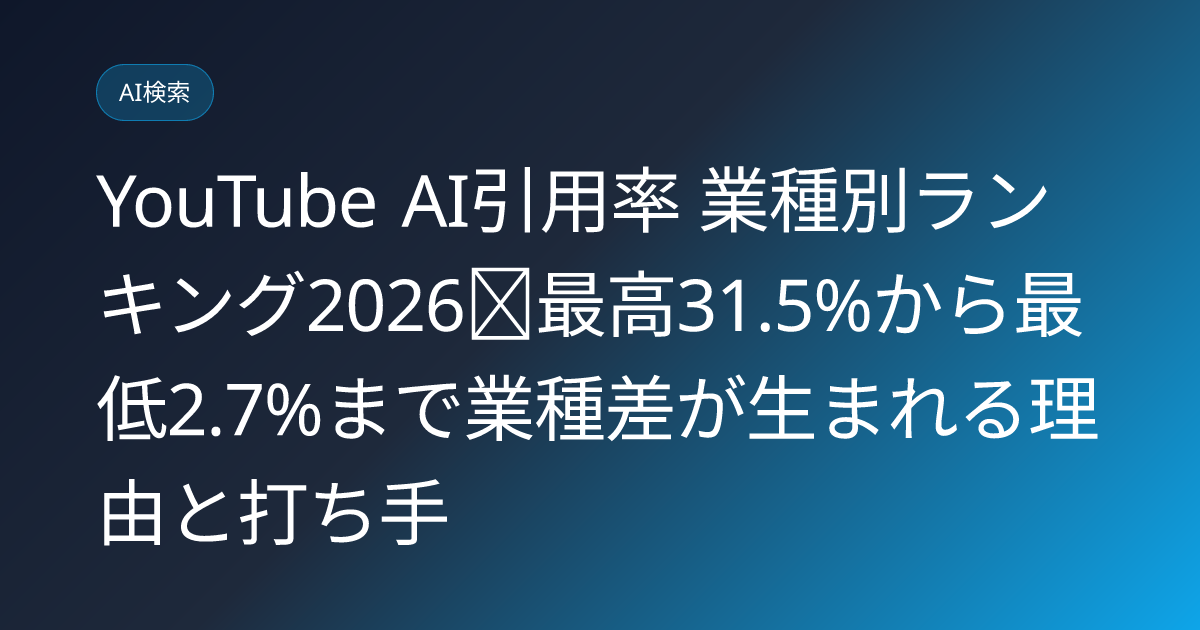 YouTube AI引用率 業種別ランキング2026｜最高31.5%から最低2.7%まで業種差が生まれる理由と打ち手 (youtube-ai-citation-rate-by-industry-japan-2026)